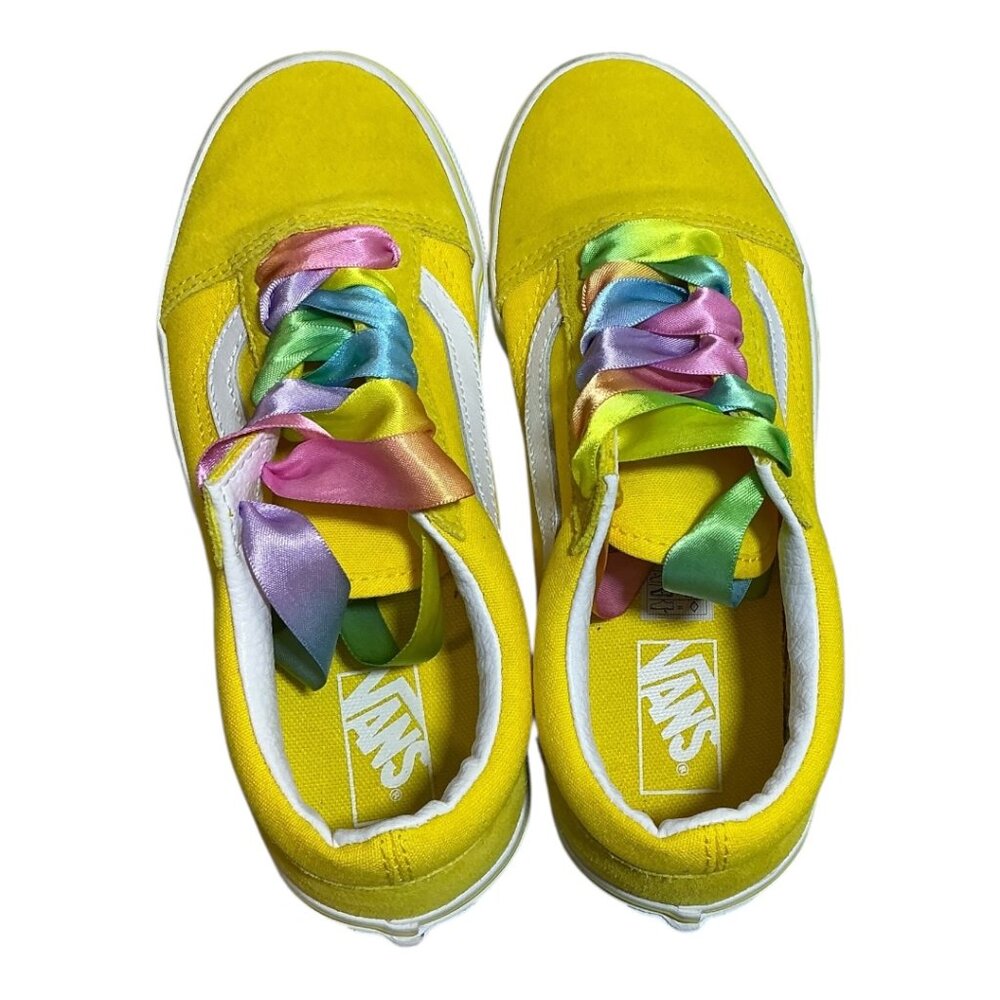 VANS Old Skool Rainbow Lace Yellow/white - Multi Color Checkerboard Kids 3 - Picture 1 of 14